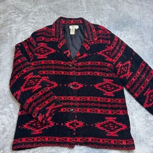 Coldwater Creek Jacket Aztec Print Black Red Chenille Beaded Western Size XL